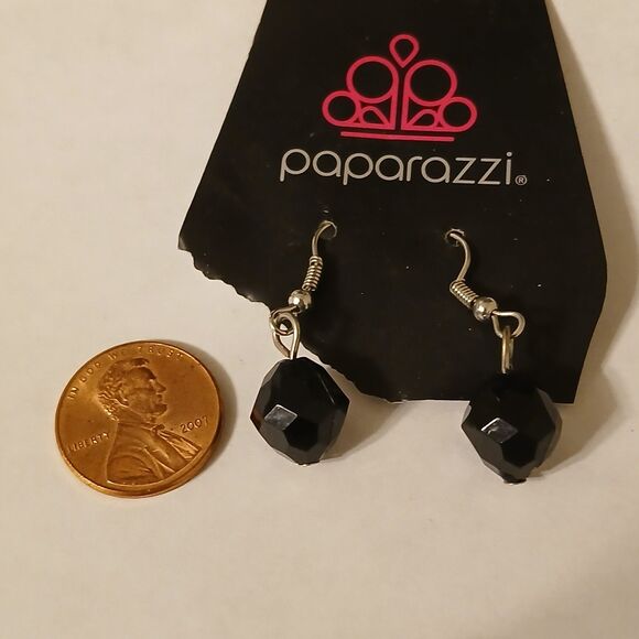 Paparazzi Black Beaded Faceted Sphere Dangle Drop Earrings - Picture 2 of 7